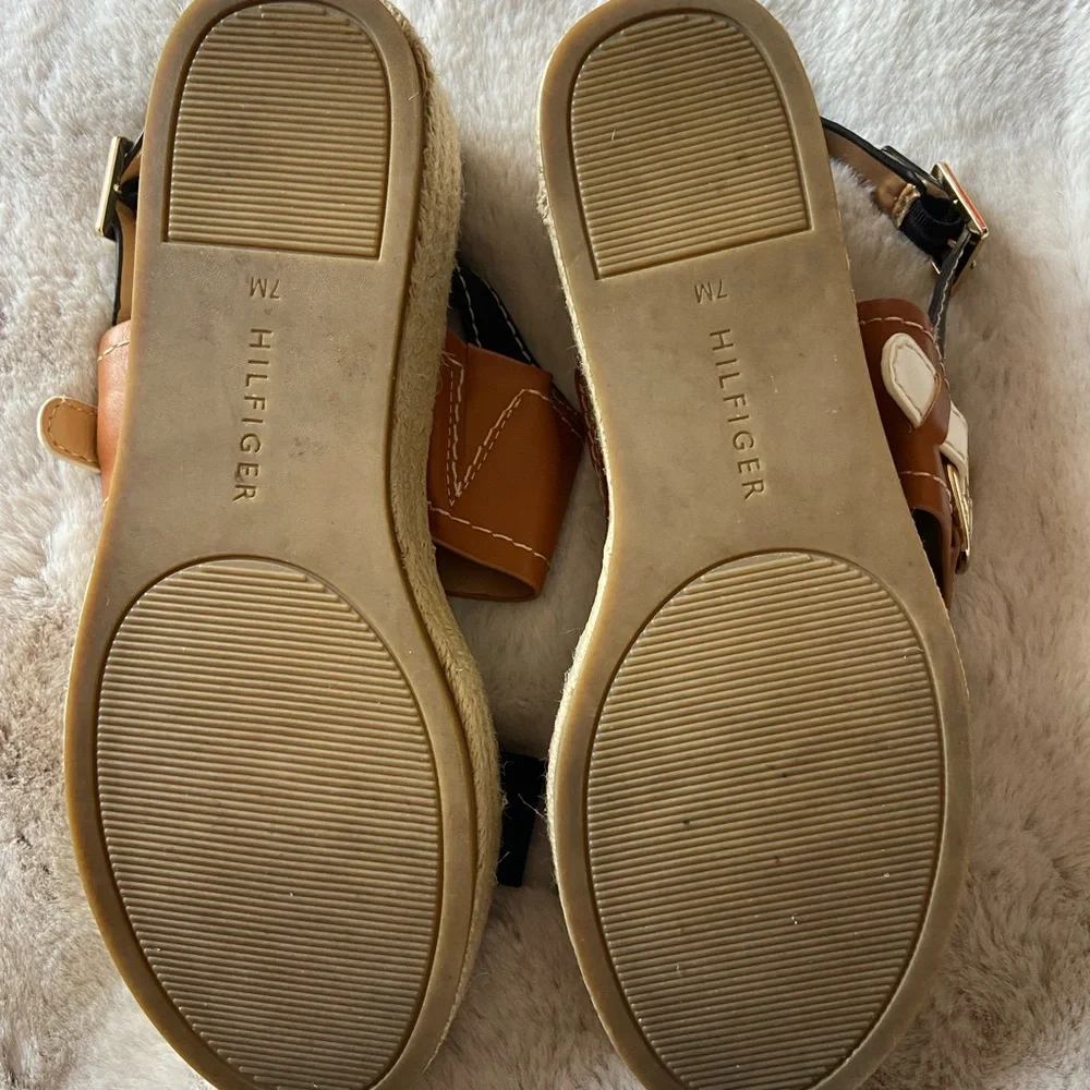 Tommy Hilfiger Black and Brown Platform Sandals